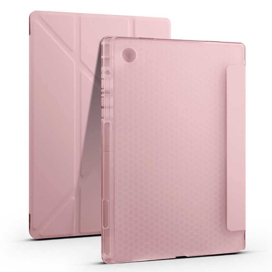 Aksesuarcim Samsung Galaxy Tab A8 10.5 SM-X200 (2021) ile Uyumlu Kılıf Silikon Yumuşak Kalem Bölmeli Esnek 4 Farklı Stand Olabilen Tablet Kılıfı Rose Gold