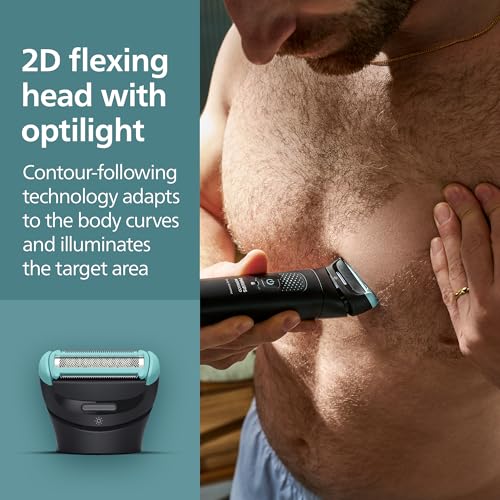 Philips Norelco Body Groomer 7000 Serisi, Erkek Tüm Vücut Bakım Makinesi, Kontur Takip Eden 2D Esnek Başlık, Üçlü Koruyucu Tıraş Sistemi ve Samimi Vücut Saç Düzeltici, %100 Duş Geçirmez, BG7480/50