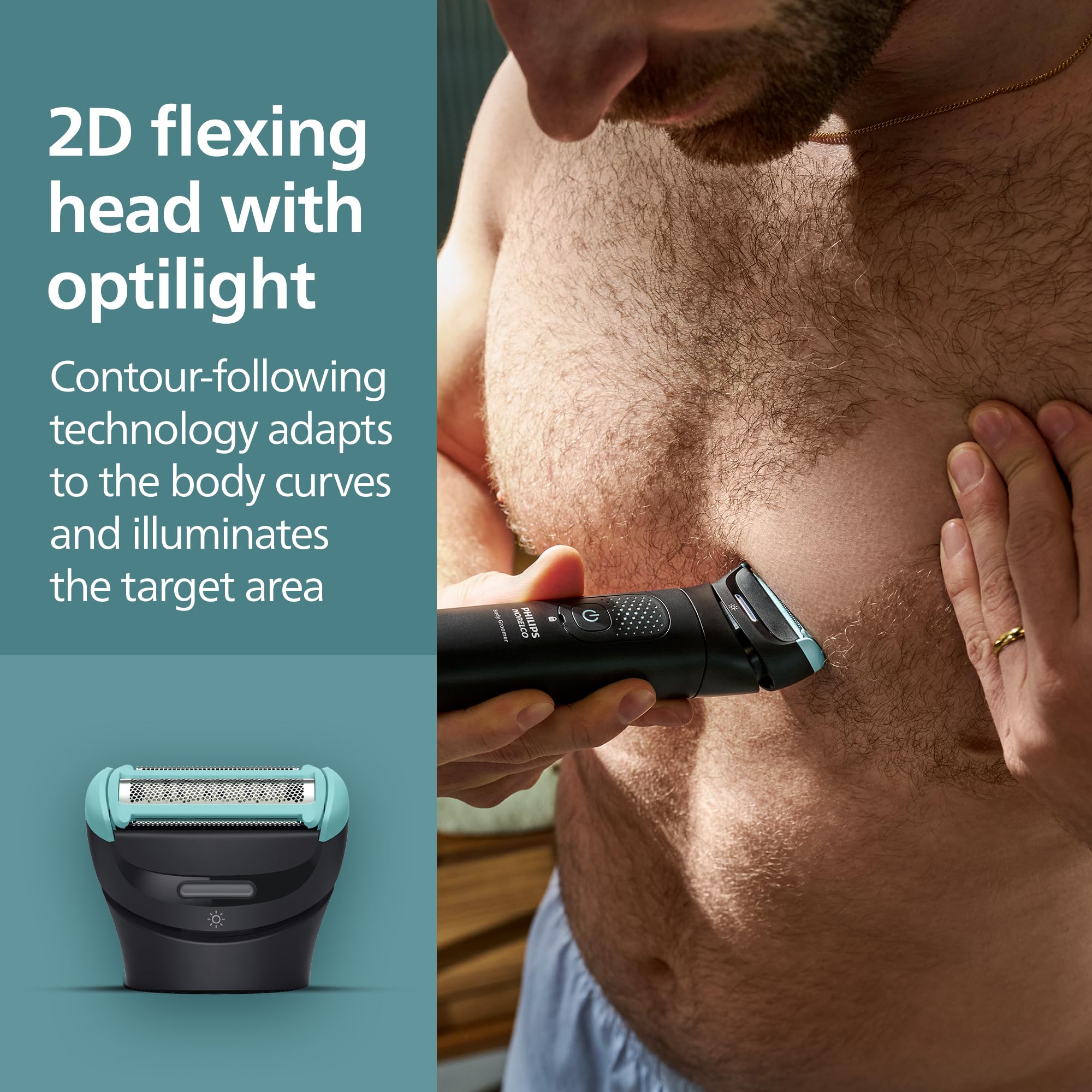 Philips Norelco Body Groomer 7000 Serisi, Erkek Tüm Vücut Bakım Makinesi, Kontur Takip Eden 2D Esnek Başlık, Üçlü Koruyucu Tıraş Sistemi ve Samimi Vücut Saç Düzeltici, %100 Duş Geçirmez, BG7480/50