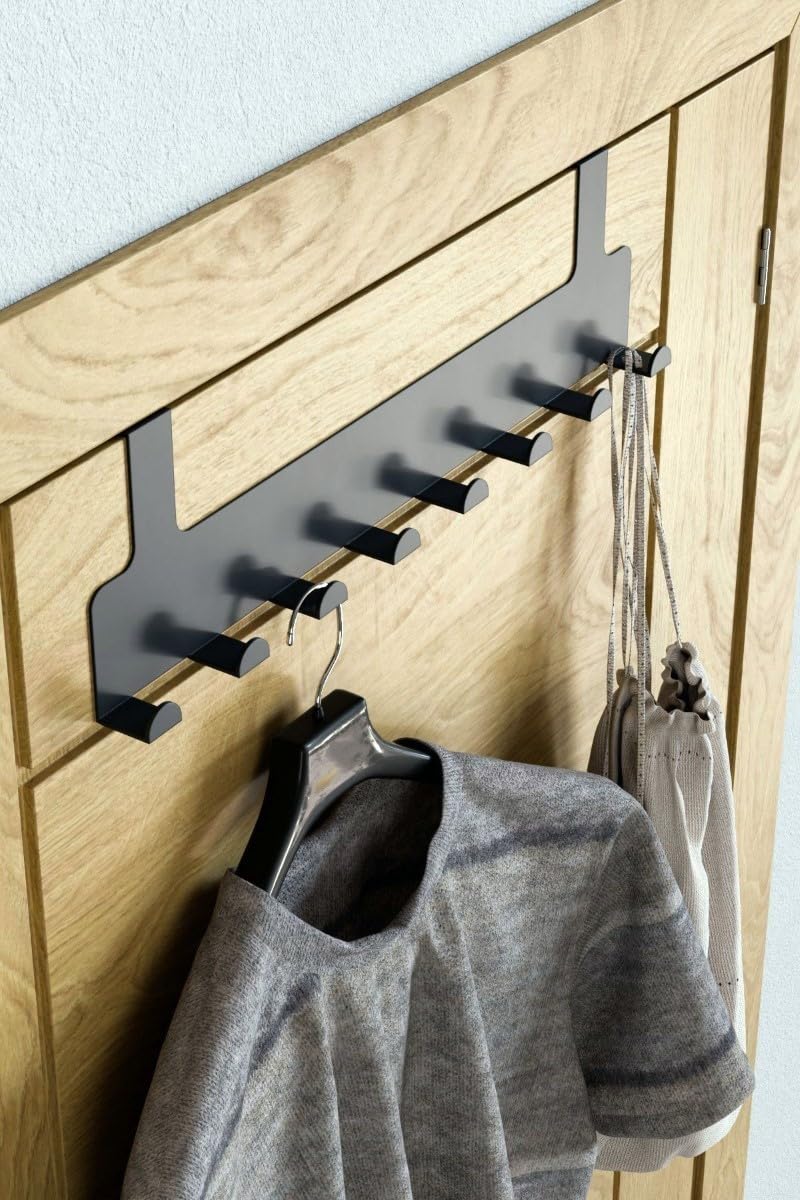 Orret Home Metal Mat Siyah Kapı Arkası Askılık – 8 Kancalı Amerikan Tipi Organizer Askı, Banyo ve Oda Kapıları İçin Pratik Askılık, Delmeden Montajlı Kapı Arkası Askı (Siyah)