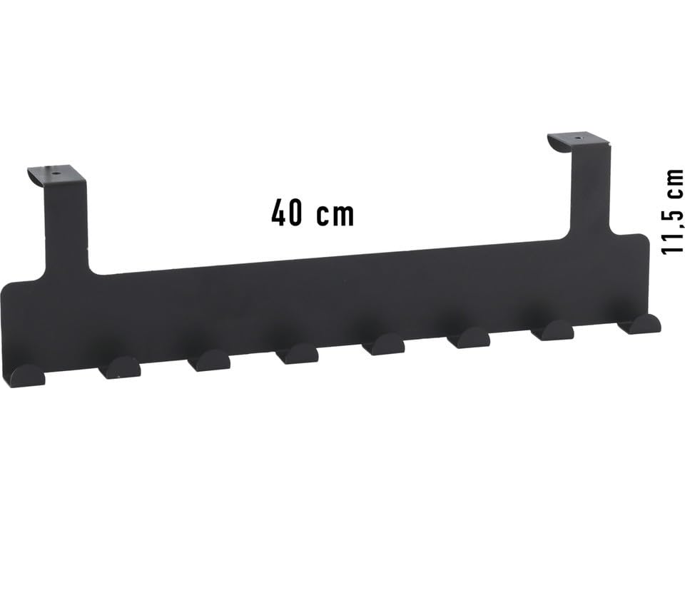 Orret Home Metal Mat Siyah Kapı Arkası Askılık – 8 Kancalı Amerikan Tipi Organizer Askı, Banyo ve Oda Kapıları İçin Pratik Askılık, Delmeden Montajlı Kapı Arkası Askı (Siyah)