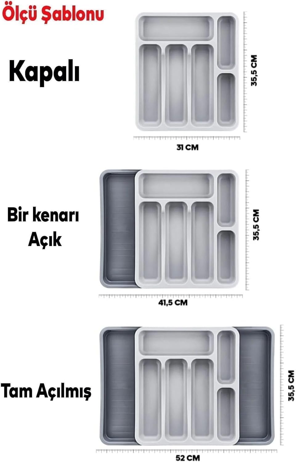Orret Home 6 Bölmeli Büyütülebilir Kaşıklık – Çekmece İçi Çatal Kaşık Bıçak Düzenleyici Organizer, Ayarlanabilir ve Kaymaz Mutfak İçi Düzenleyici-Çekmece,Mutfak Düzenleyci (Antrasit Gri)