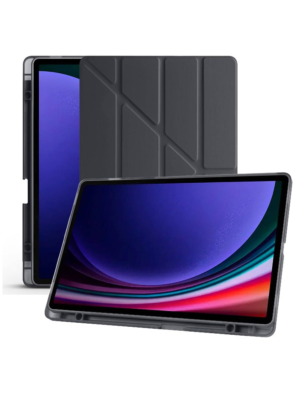 Samsung Galaxy Tab S10 Plus X820 12.4 İnç Uyumlu Tablet Kılıfı – Kalemlikli, Katlanabilir Smart Cover, Stand Özellikli, Darbe Emici Arka Koruma, İnce ve Hafif Tasarım (Siyah)