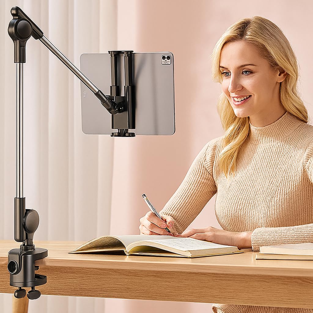 Coverzone Profesyonel Kullanım İçin Tablet Tutucu Ofis ve Ev İçin Profesyonel Tablet Standı – 12.9” Kadar Uyumlu, Ayarlanabilir Kol ve Dönüş Açısı, ZM-050