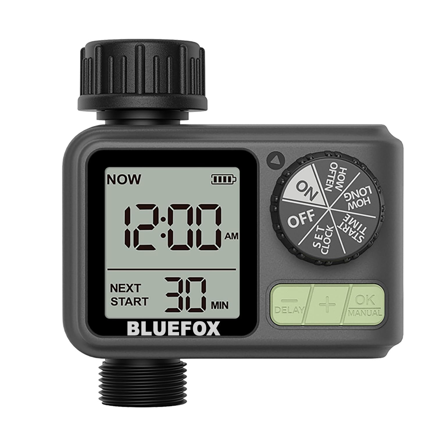 Bluefox Dijital Sulama Zamanlayıcı – Programlanabilir Bahçe Sulama Cihazı, Otomatik Hortum & Musluk Tipi Timer, LCD Ekran, Manuel Mod + Rain Delay, 3/4 Bağlantı, Pilli Dış Mekan Sulama Kontrol Cihazı