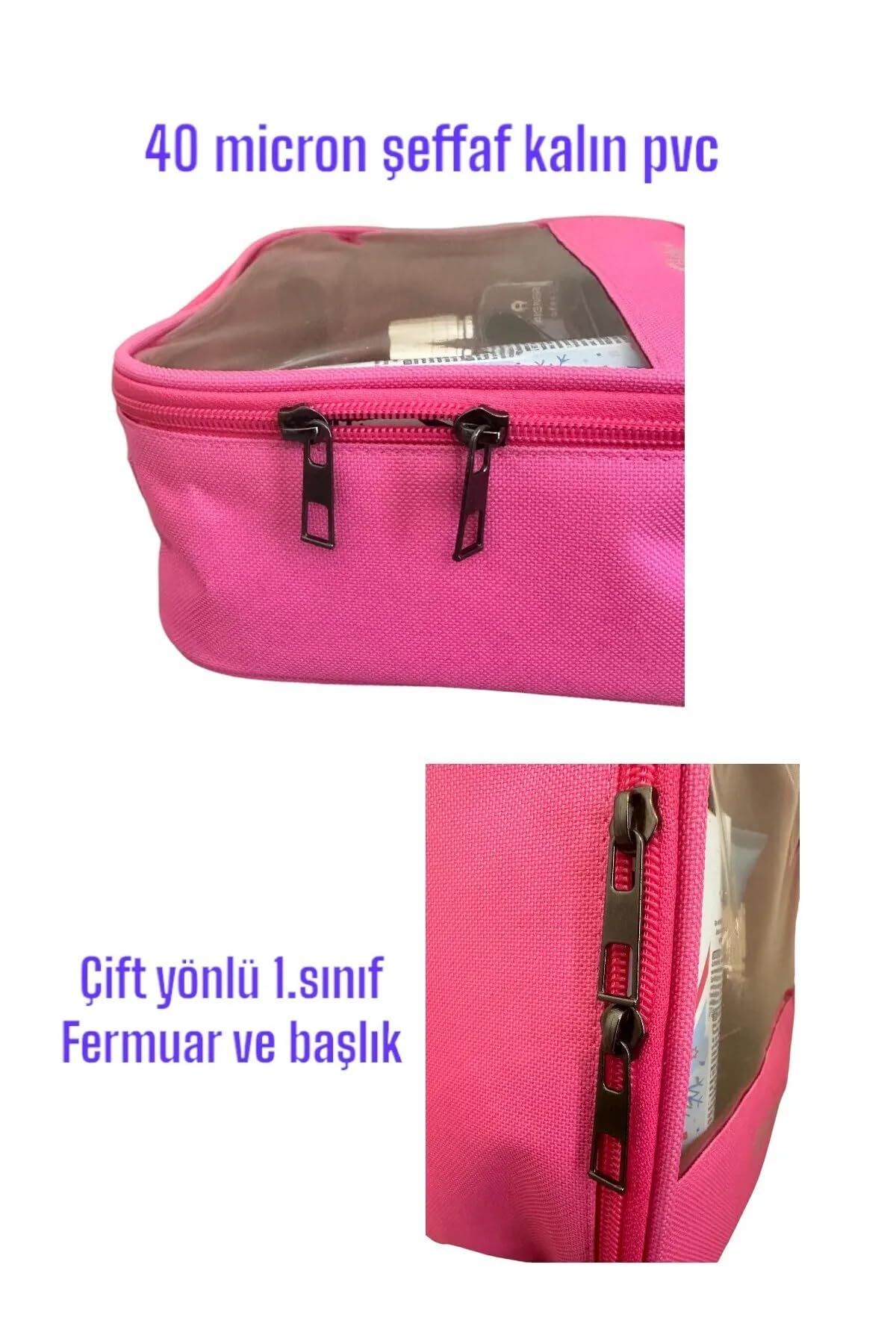 PVC Şeffaf Seyahat Makyaj Kozmetik Çantası (Pembe)