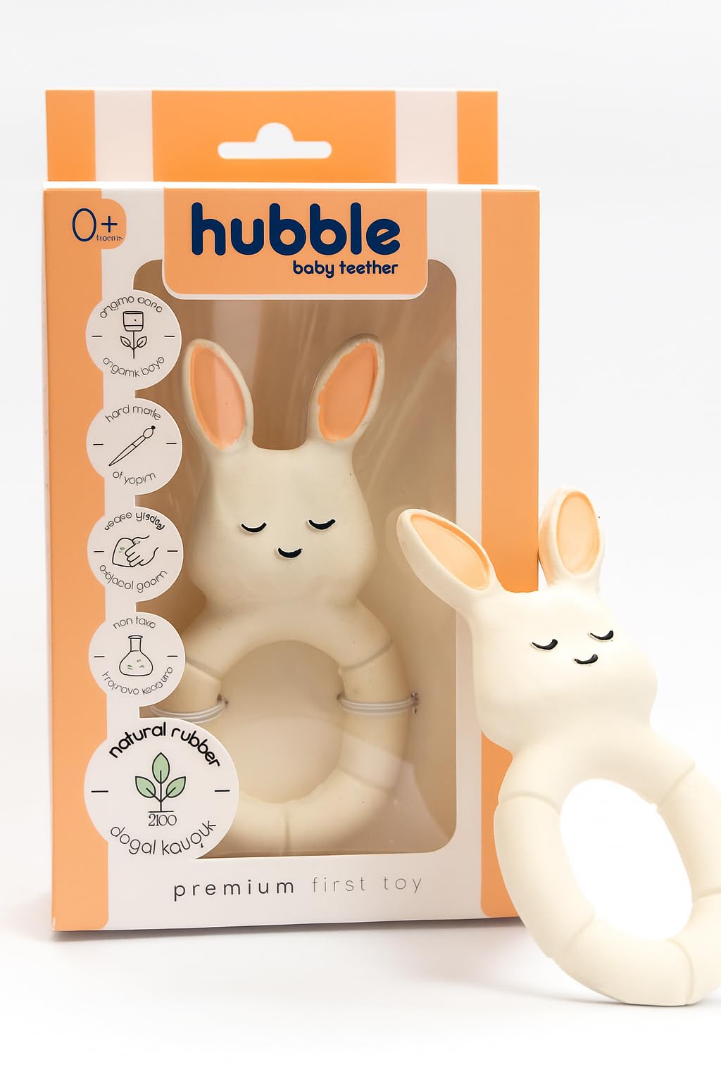 Hubble Bebek Diş Kaşıyıcı Ve Oyuncak - Tavşan Halkalı Şekilli Dişlik (%100 DOĞAL KAUÇUK)