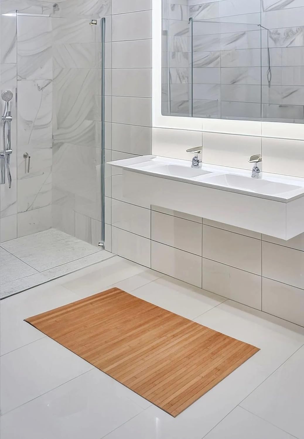 Orret Home Kaydırmaz Tabanlı Bambu Banyo Paspası – 70x45 cm Doğal Ahşap Bambu Mat, Suya Dayanıklı, Kaymaz Paspas, Dekoratif ve Hijyenik Zemin Kaplama (1, 50x120)