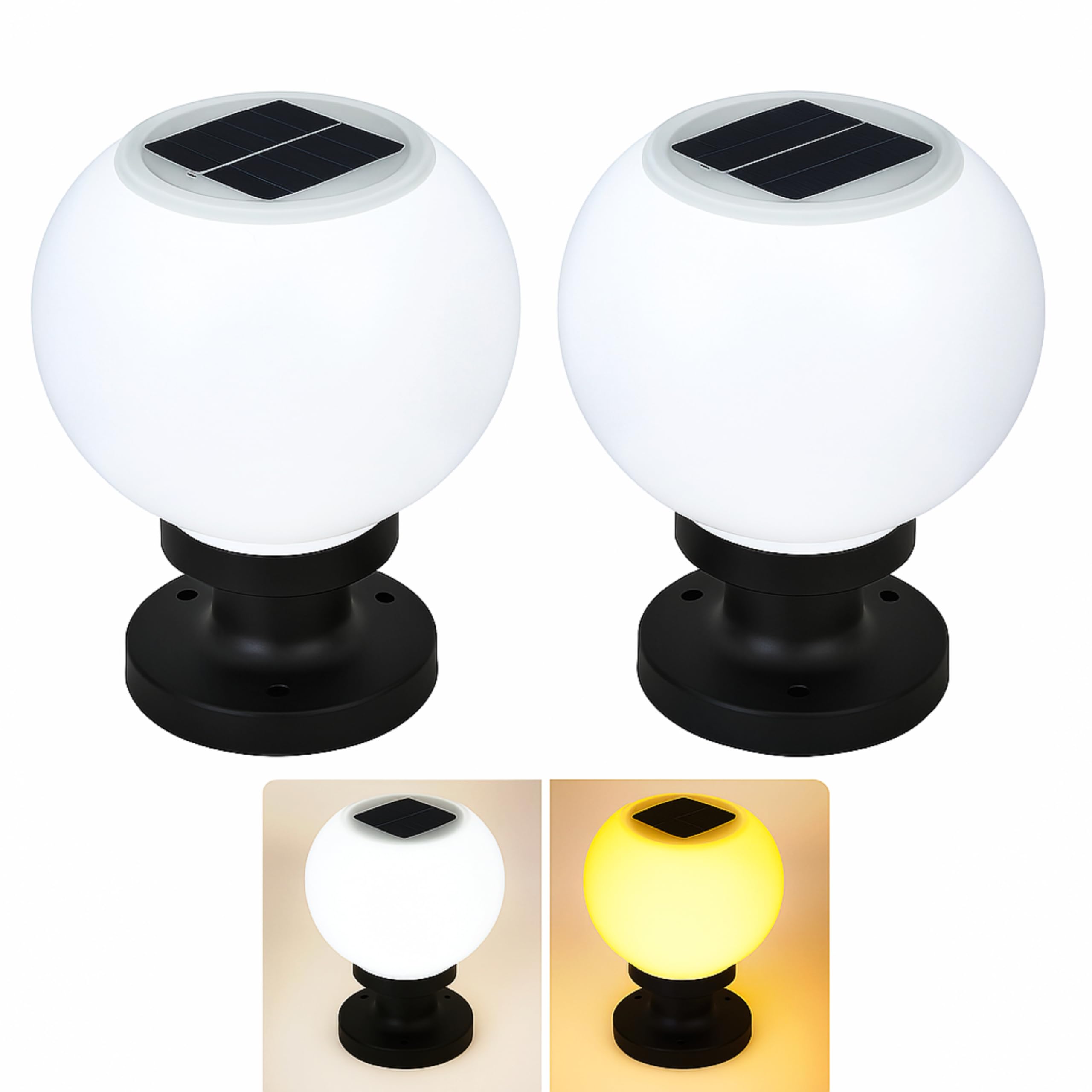 Helios 2 Adet KÜRE Set Üstü Solar LED Bahçe Lambası 20W, Güneş Enerjili, 220V Elektrikli Hibrit, Fot