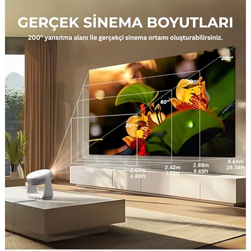 4K Şarjlı Projeksiyon Cihazı, 1080P Full HD Görüntü Kalitesi, Uzun Şarj Ömrü, WiFi 6 Bluetooth 5 Bağlantı, Android TV 11, Otomatik Odaklanma, 30"-200" Görüntü, Ev Ofis Bahçe ve Kamp İçin Projektör