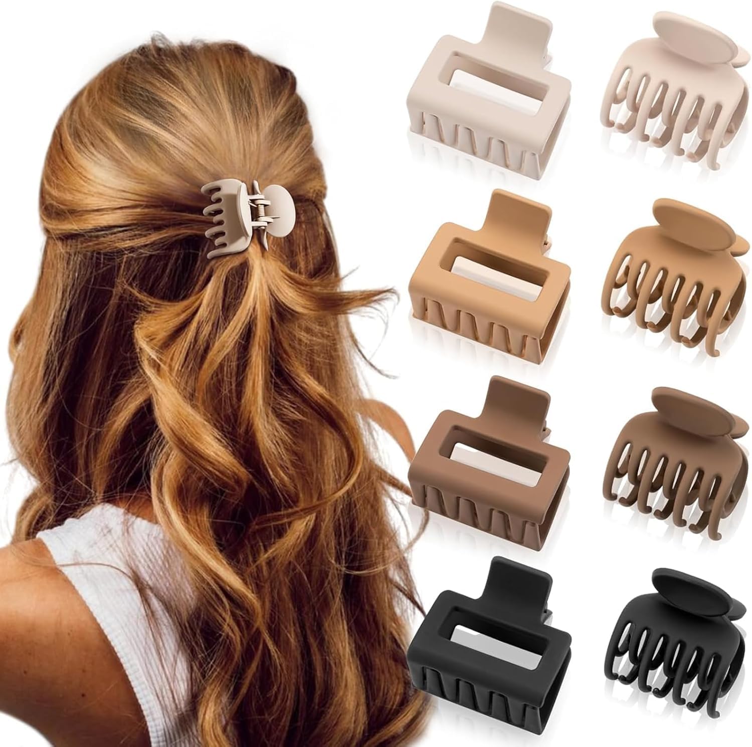 Aputue saç tokası hair buckle, 8 adet mat renkli mandal toka, kare ve çift dişli tasarım, dayanıklı