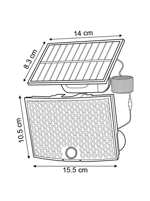 Amber LED 268 LED'li Solar Projektör – 60W, 5400 Lümen, 10 Metre Kablolu, IP65 Su Geçirmez, 6500K Beyaz Işık, Hareket Sensörlü Güneş Enerjili Dış Mekan Aydınlatma