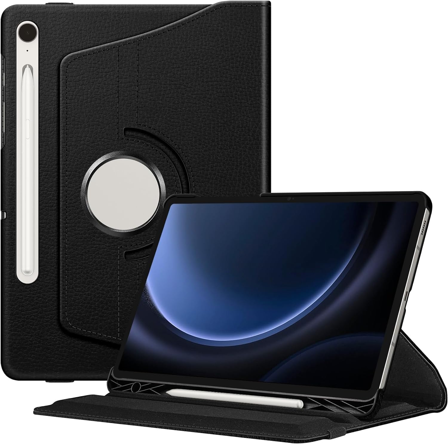 MADNOVA Samsung Galaxy Tablet Kılıfı Yatay ve Dikey Standlı 360 Derece Döner Tablet Kılıfı (SİYAH, G