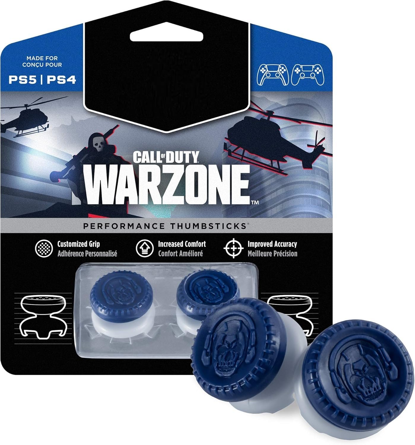 T7 Sports Call of Duty: Warzone Performance Thumbsticks PlayStation 4 (PS4) ve PlayStation 5 (PS5) için | 2 High-Rise-, Hybrid Stick | Mavi/Gri
