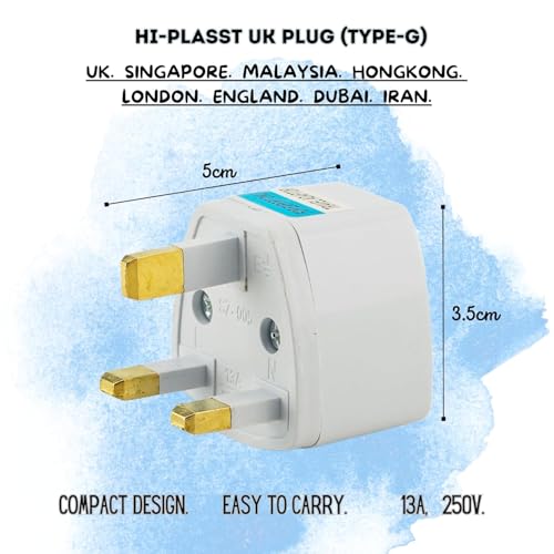Kyrotech Tip G, İngiliz Adaptör Fişi, Hindistan, İngiltere, Dubai, Hong Kong, İrlanda, Singapur, Kıbrıs, Hac, Umre Uyumlu, 2 ve 3 Uçlu Seyahat Fiş Çevirici Dönüştürücü Priz, Uluslararası Güç Adaptörü