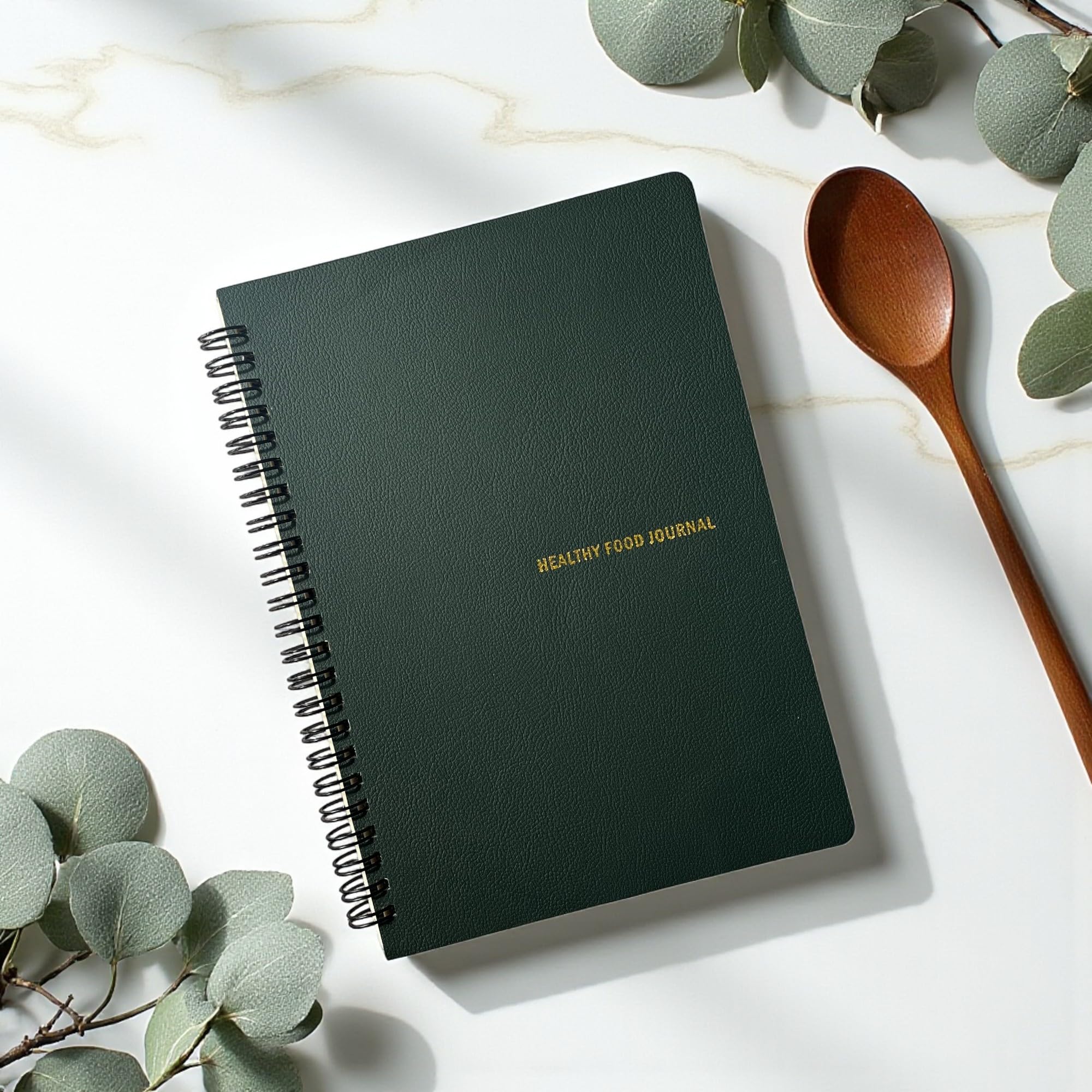 Fark Tanıtım 12 Haftalık A5 Beslenme ve Kilo Takip Planlayıcı Defter | Spiralli, Suni Deri Kapaklı, Günlük ve Haftalık Takip | Healthy Food Journal (Haki)