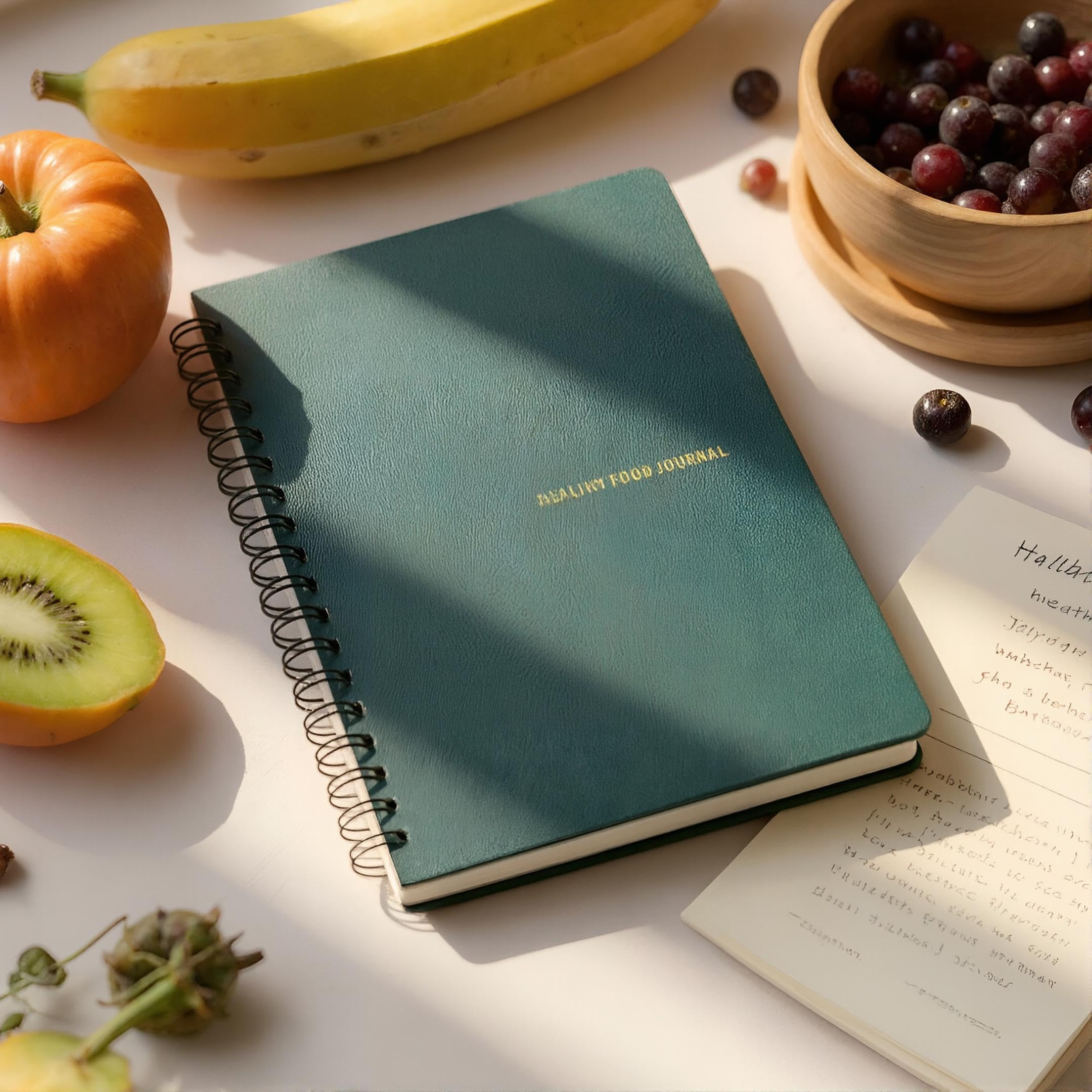 Fark Tanıtım 12 Haftalık A5 Beslenme ve Kilo Takip Planlayıcı Defter | Spiralli, Suni Deri Kapaklı, Günlük ve Haftalık Takip | Healthy Food Journal (Haki)