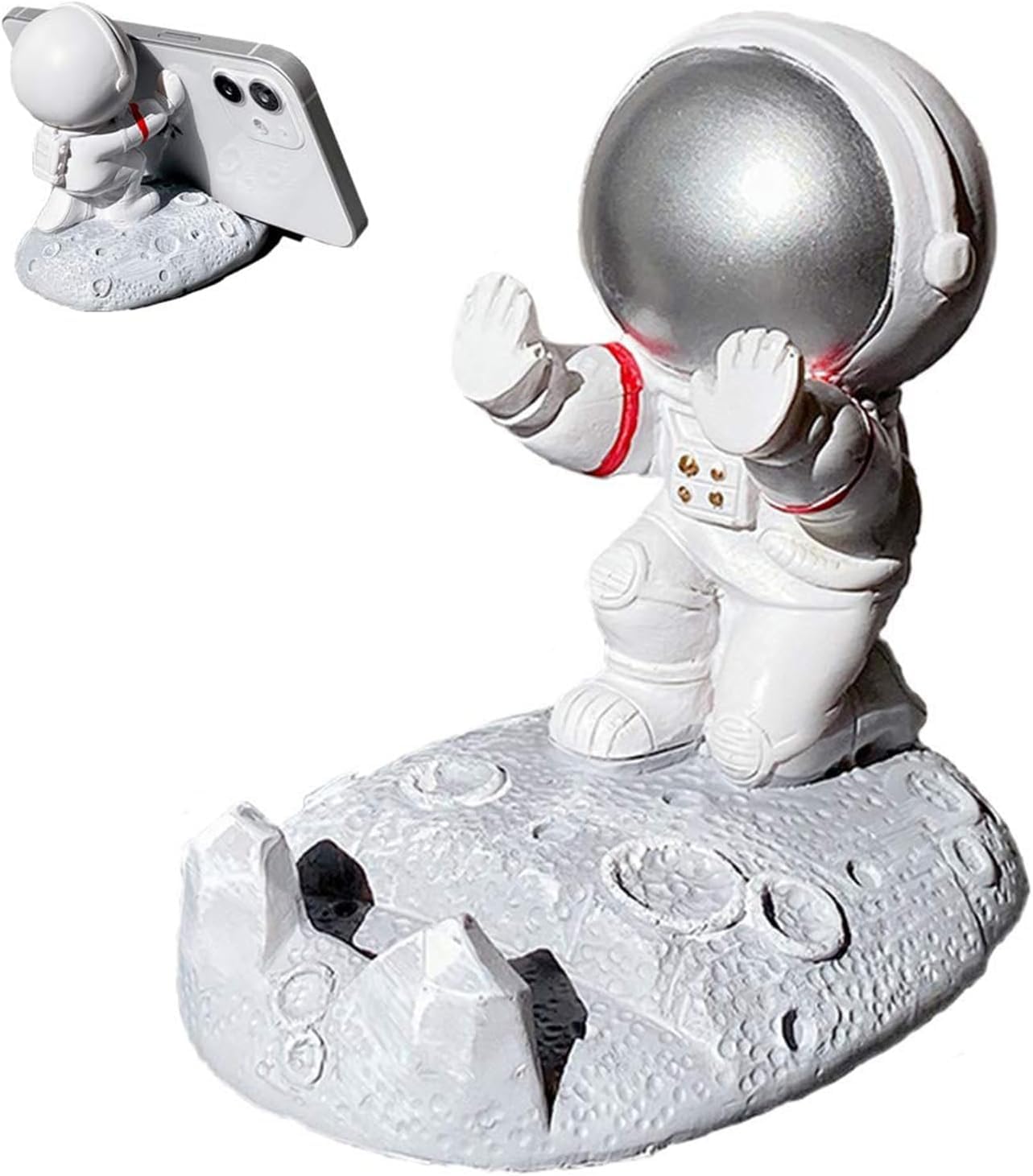 Aputue Cep telefonu standı, Astronot Tasarımlı Yaratıcı Telefon Tutucu, Eğlenceli Masaüstü Telefon Standı, Sevimli Uzay Temalı, Akıllı Telefon ve Tabletler İçin, Ev Dekorasyon Aksesuarı (Gümüş)