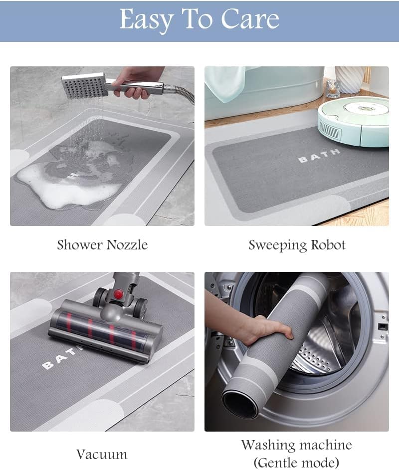 NetMarkt Banyo Paspası - Kaymaz Süper Emici Lekeye Dayanıklı Hızlı Kuruyan İnce Banyo Halısı - Küvet Vanity İçin Zemin Paspası - Kolay Bakım 40 x 60