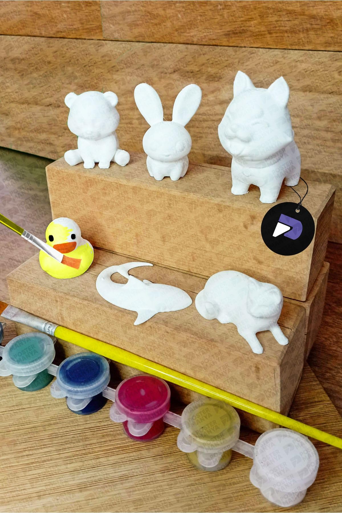 Postermanya Boyanabilir Hayvanlar Figür Seti, 6 Eğitici Figür, 3D Montessori Oyuncak,Çocuklar İçin Aktivite Hobi