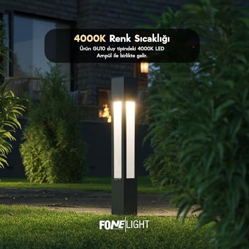 Luxera 75 cm Bahçe Aydınlatma Bollard, 9 Watt Enerji Tasarruflu LED Ampül, 4000K Doğal Beyaz Işık, A