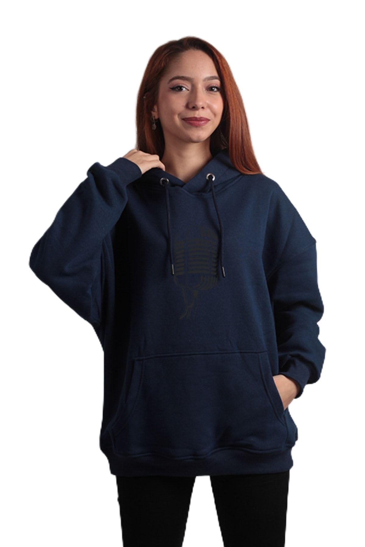To Cosmos Oversize Hoodie Mikrofon Lacivert Sweatshirt, S