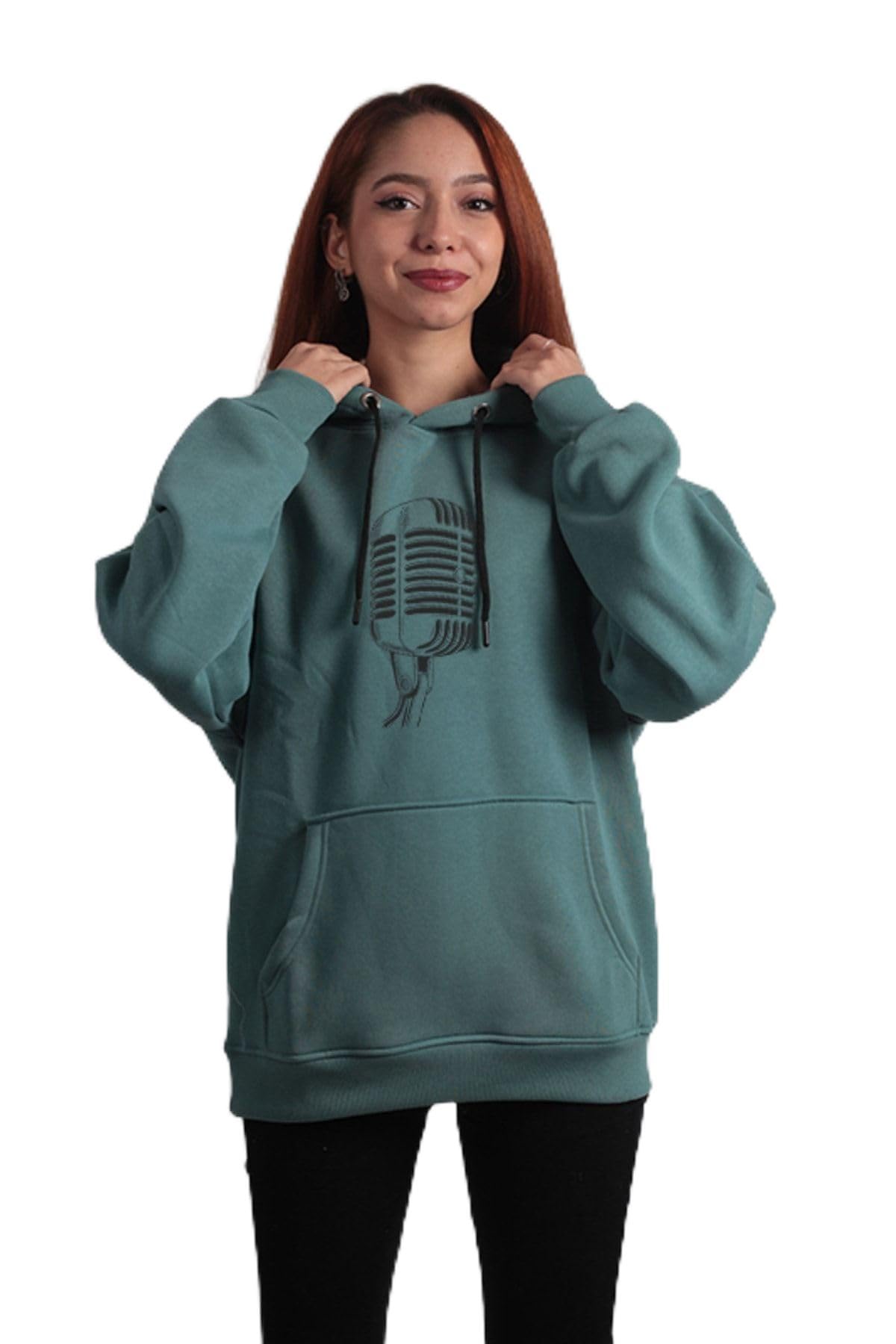 To Cosmos Unisex Oversize Hoodie Mikrofon Mint Yeşili, L