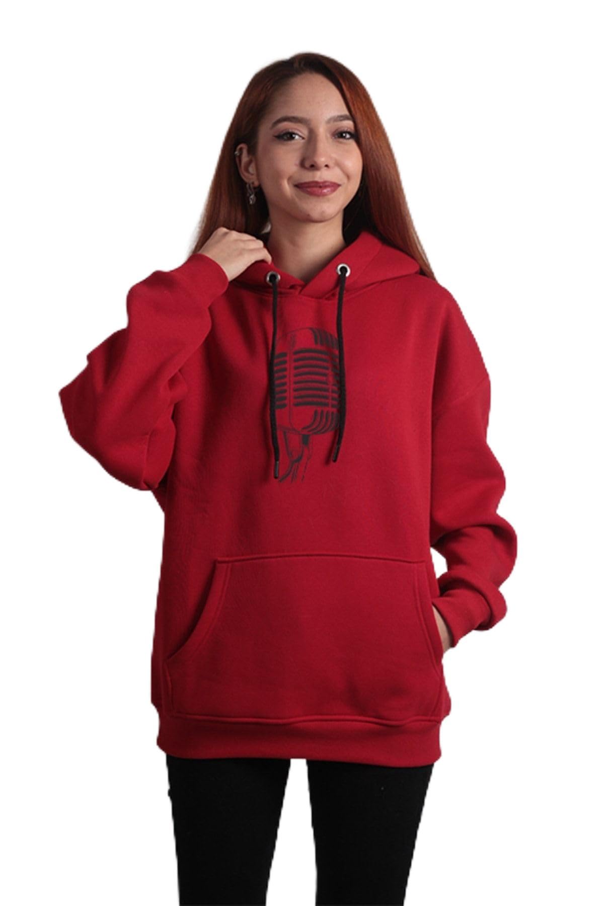 To Cosmos Unisex Oversize Hoodie Mikrofon Kırmızı, S