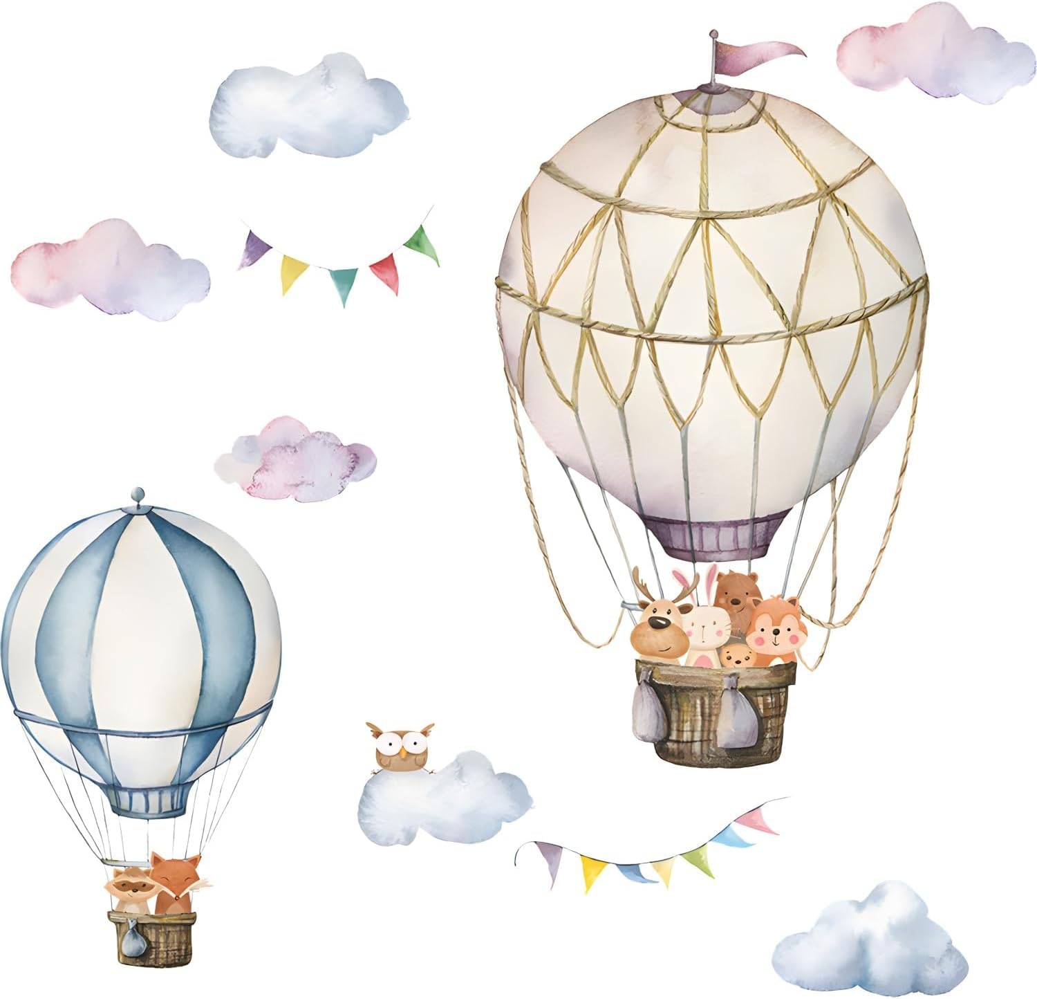 Xspring Duvar Çıkartmaları, Sevimli Kendinden Yapışkanlı Bebek Odası Dekoru, Çıkarılabilir Bulut ve Hayvanlı Balon Desenli, Çocuk Odası ve Oturma Odası İçin Duvar Kağıdı Çıkartmaları