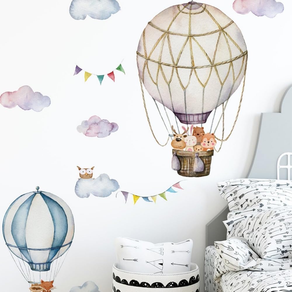 Xspring Duvar Çıkartmaları, Sevimli Kendinden Yapışkanlı Bebek Odası Dekoru, Çıkarılabilir Bulut ve Hayvanlı Balon Desenli, Çocuk Odası ve Oturma Odası İçin Duvar Kağıdı Çıkartmaları