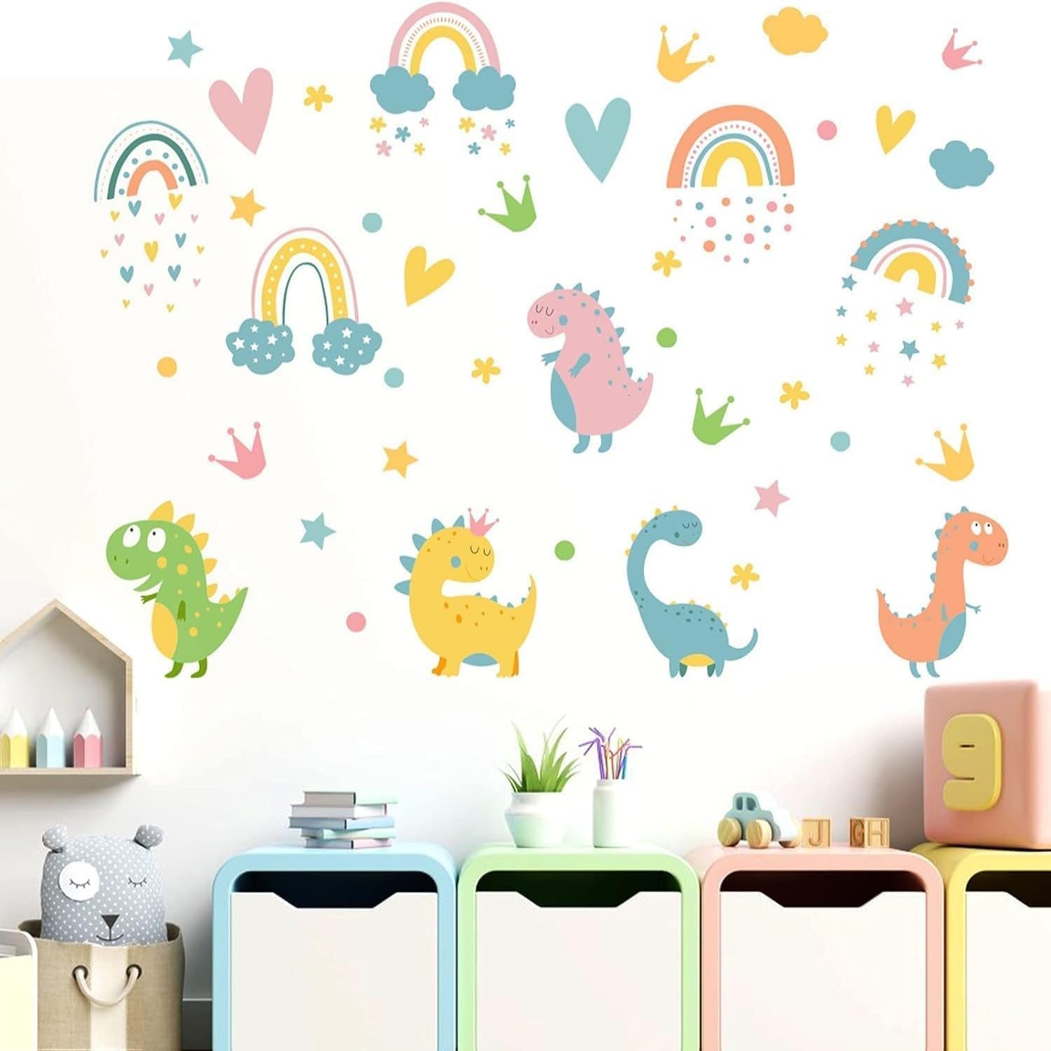 Aputue Duvar Çıkartmaları, Kendinden Yapışkanlı Çıkarılabilir Dinozor Duvar Dekorları, Su Geçirmez DIY Duvar Süsleri, Kız ve Erkek Çocuk Odaları İçin, Bebek Odası ve Oyun Odası Dekorasyonu
