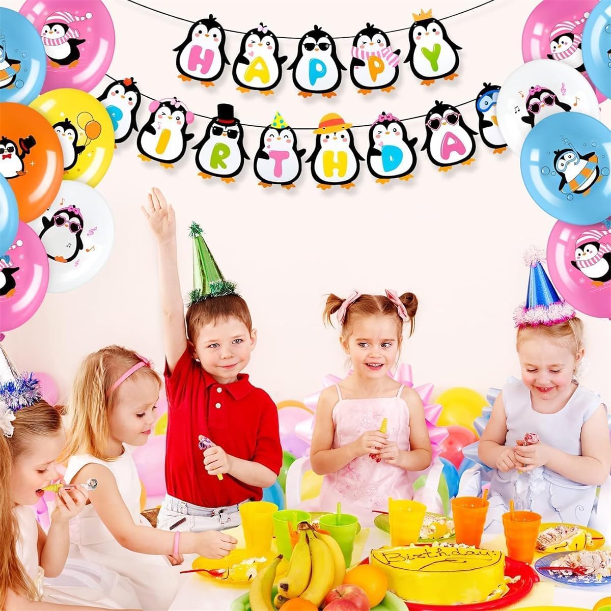 Xspring Parti Doğum Günü Süslemeleri, 39 Parça Penguen Temalı Doğum Günü Dekor Seti, Mutlu Yıllar Pankartı, Pasta Süsü, Lateks Balonlar, Kız ve Erkek Çocuklar İçin
