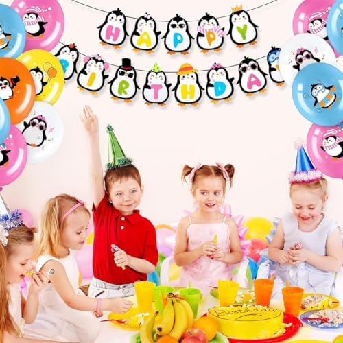 Xspring Parti Doğum Günü Süslemeleri, 39 Parça Penguen Temalı Doğum Günü Dekor Seti, Mutlu Yıllar Pankartı, Pasta Süsü, Lateks Balonlar, Kız ve Erkek Çocuklar İçin