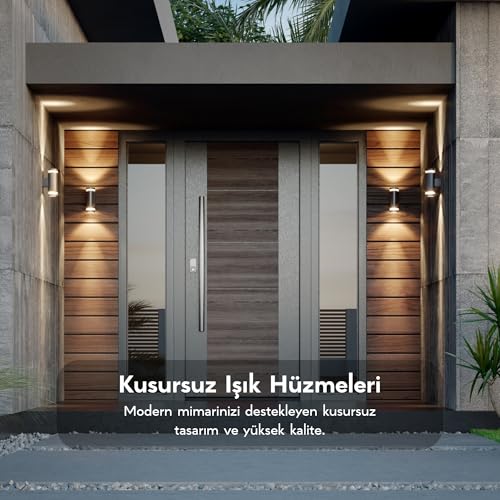 Gala Duo Dış Mekan Duvar Apliği Çift Yönlü Aydınlatma, Alüminyum Gövde, Modern Suya Dayanıklı Bahçe ve Bina Cephe Lambası, 4000K Doğal Beyaz Işık, 21 cm Uzunluk