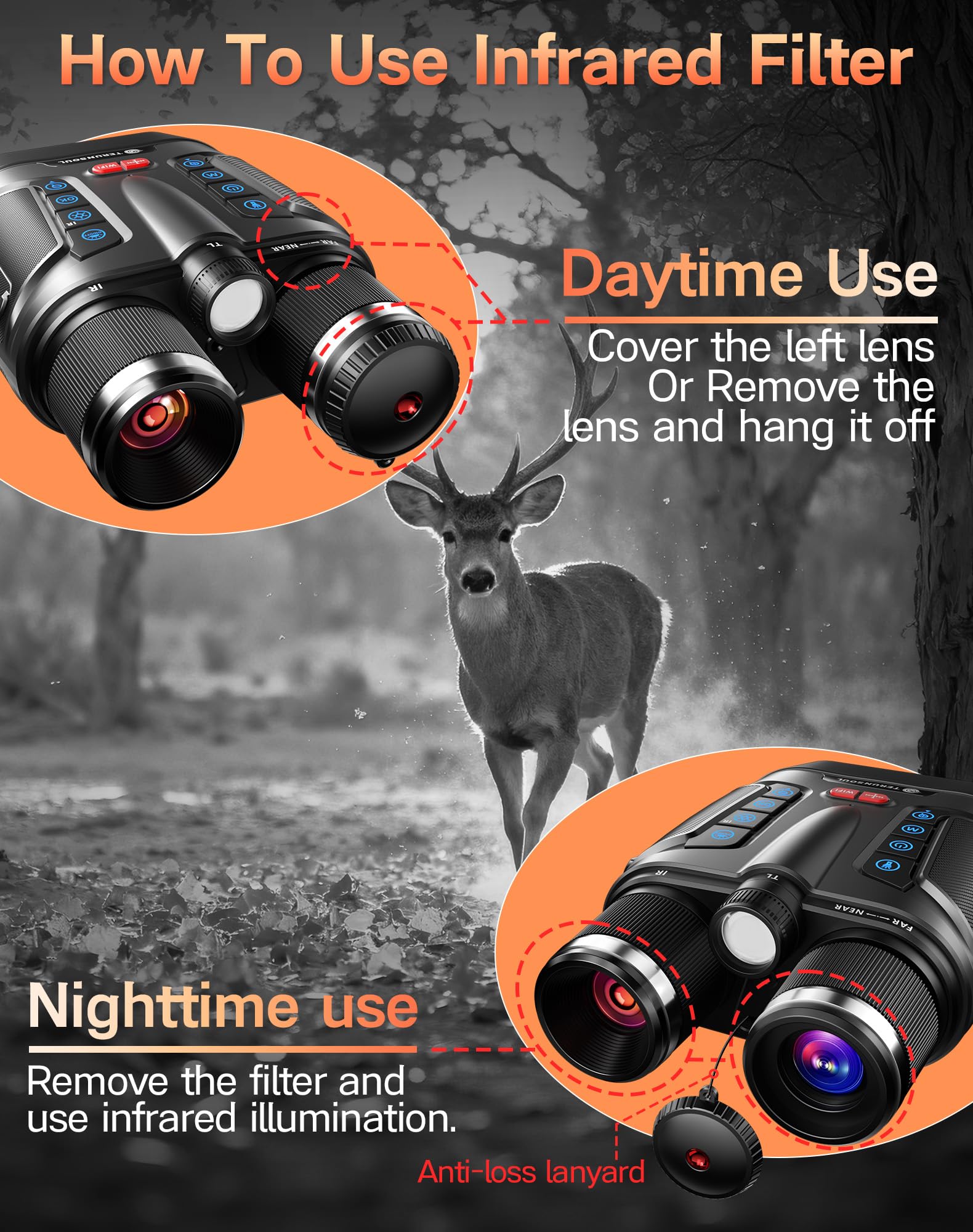 Gece Görüş Gözlükleri - Smart APP 4K Gece Görüş Dürbünleri, 10000mAh Pil, 128GB Kart Dahil, 3'' UHD Ekran ve 8X Zoom Dürbün, Kamp, Avcılık, Güvenlik için 2000FT Menzil Gözlükleri (Siyah)