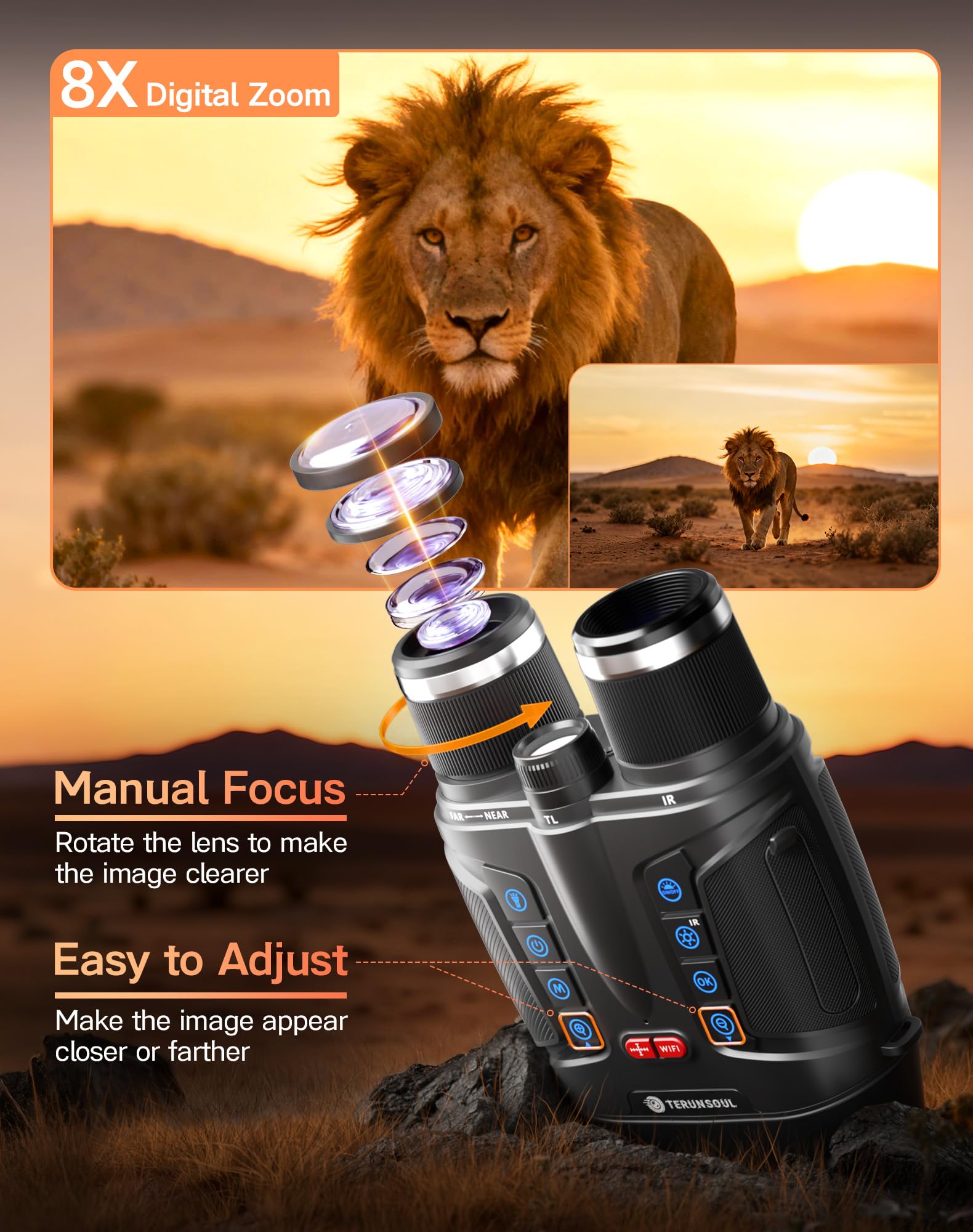 Gece Görüş Gözlükleri - Smart APP 4K Gece Görüş Dürbünleri, 10000mAh Pil, 128GB Kart Dahil, 3'' UHD Ekran ve 8X Zoom Dürbün, Kamp, Avcılık, Güvenlik için 2000FT Menzil Gözlükleri (Siyah)