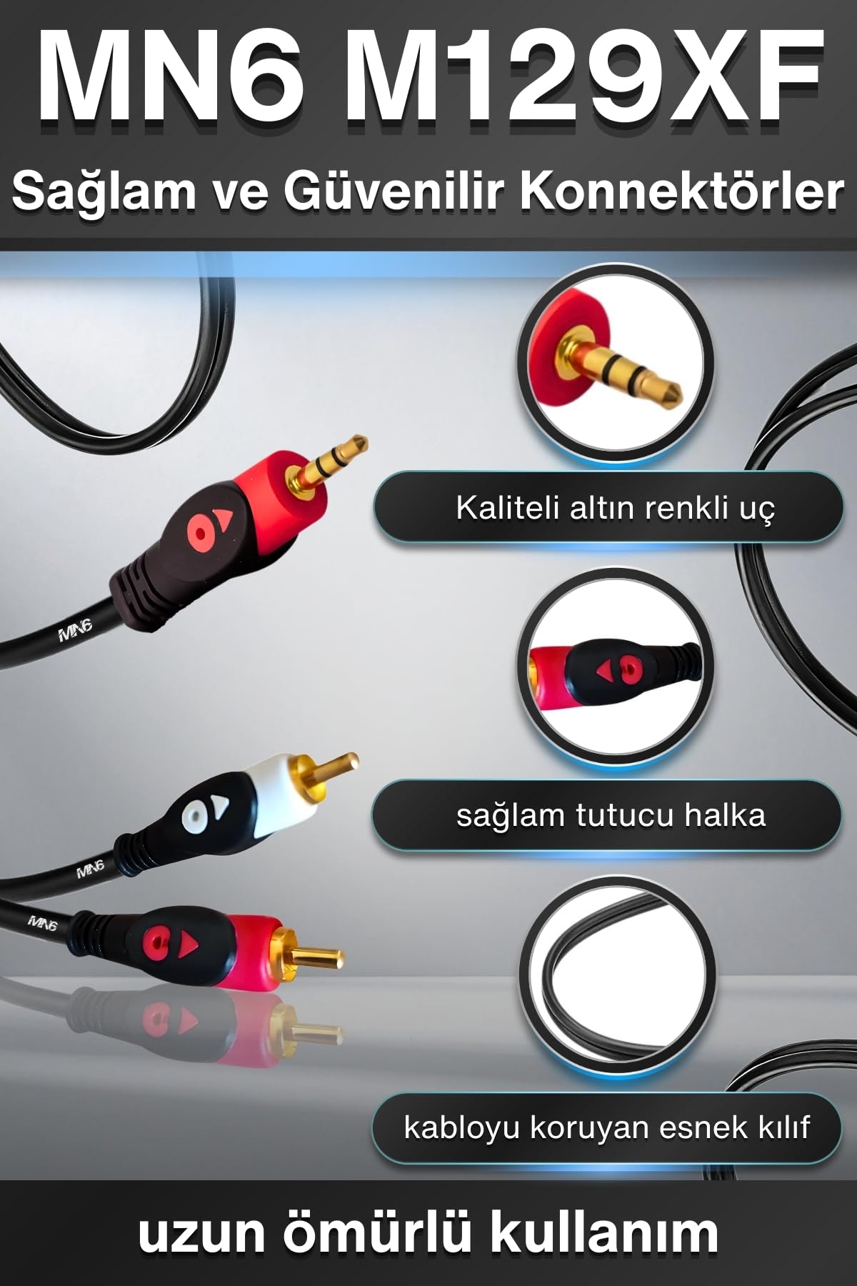 MN6 M129XF Rca kablosu/5 Metre-A+Kalite-3.5mm/Aux ses kablosu-2rca Ses kablosu-Ses Sistemi uyumlu (500, Santimetre)