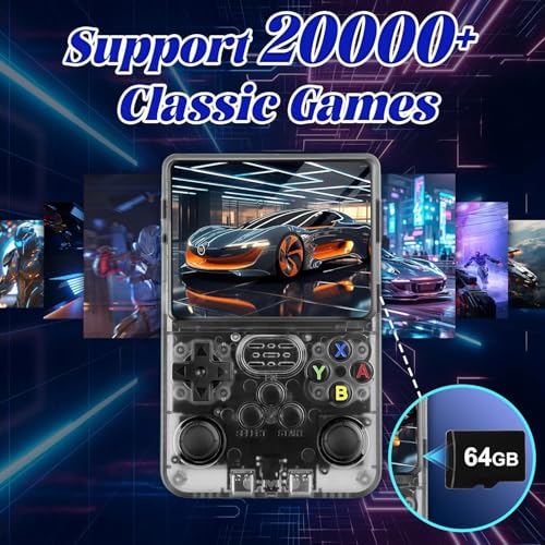 R36S Retro El Oyun Konsolu 64 GB Dahili 20.000+ Klasik Video Oyunları - Taşınabilir Oyun Konsolu - Linux Sistemi IPS 3,5" Ekran - Şarj Edilebilir Pil - Gençler ve Yetişkinler için (Siyah)