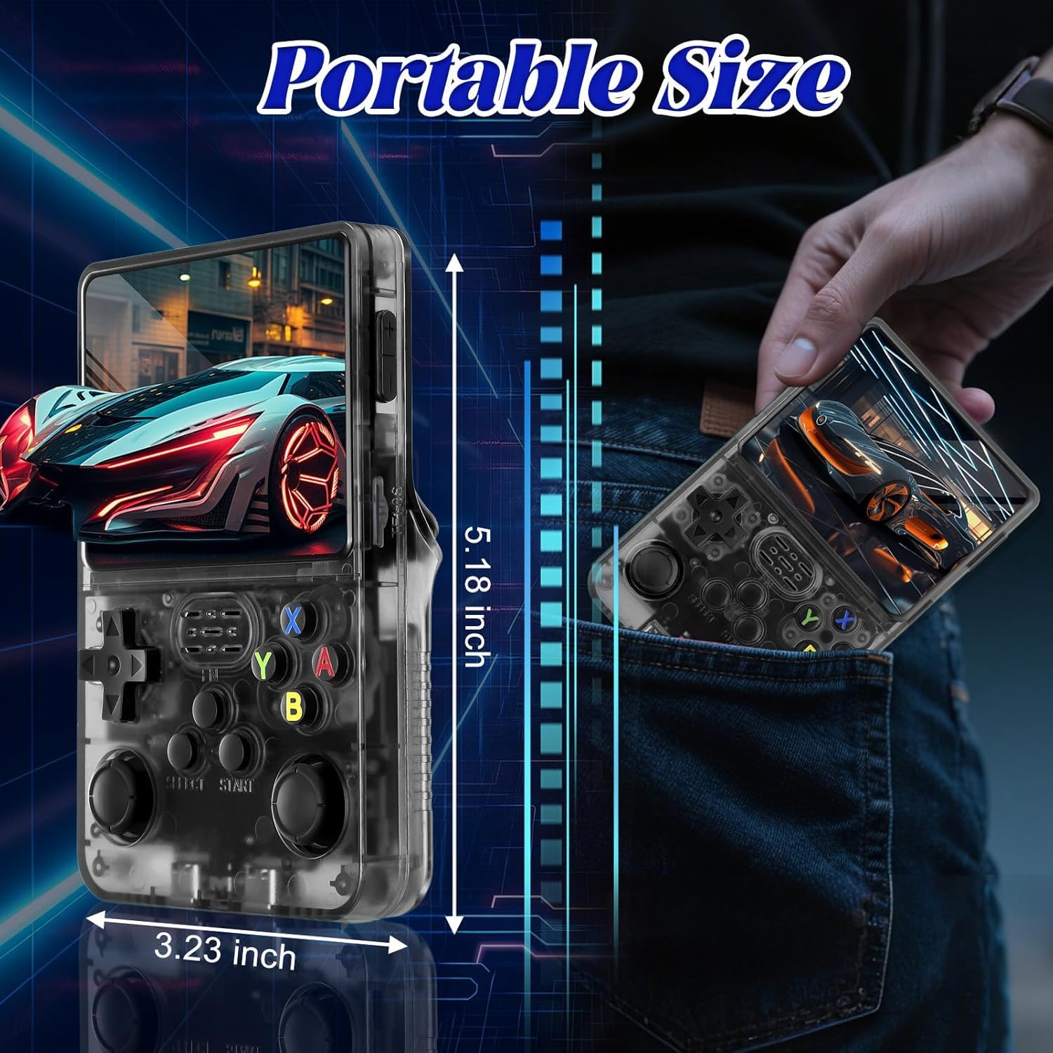 R36S Retro El Oyun Konsolu 64 GB Dahili 20.000+ Klasik Video Oyunları - Taşınabilir Oyun Konsolu - Linux Sistemi IPS 3,5" Ekran - Şarj Edilebilir Pil - Gençler ve Yetişkinler için (Siyah)