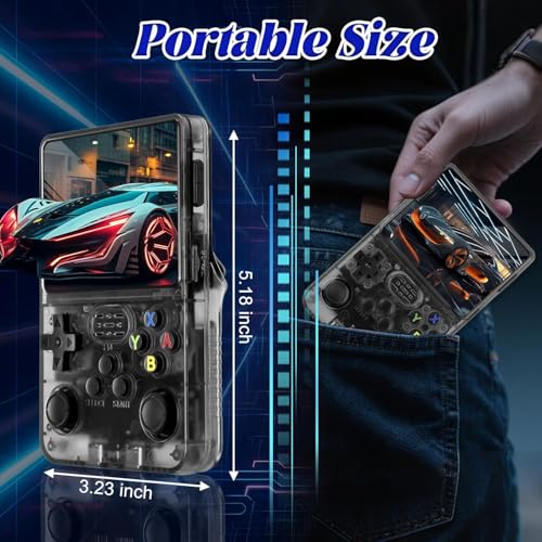 R36S Retro El Oyun Konsolu 64 GB Dahili 20.000+ Klasik Video Oyunları - Taşınabilir Oyun Konsolu - Linux Sistemi IPS 3,5" Ekran - Şarj Edilebilir Pil - Gençler ve Yetişkinler için (Siyah)