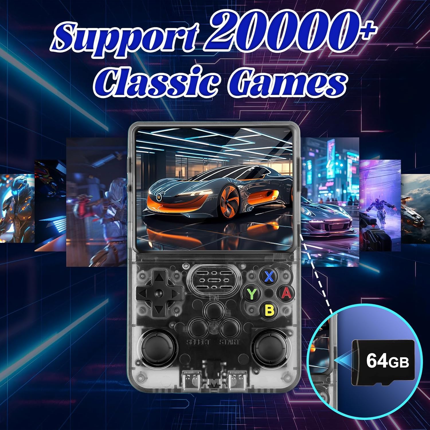 R36S Retro El Oyun Konsolu 64 GB Dahili 20.000+ Klasik Video Oyunları - Taşınabilir Oyun Konsolu - Linux Sistemi IPS 3,5" Ekran - Şarj Edilebilir Pil - Gençler ve Yetişkinler için (Siyah)