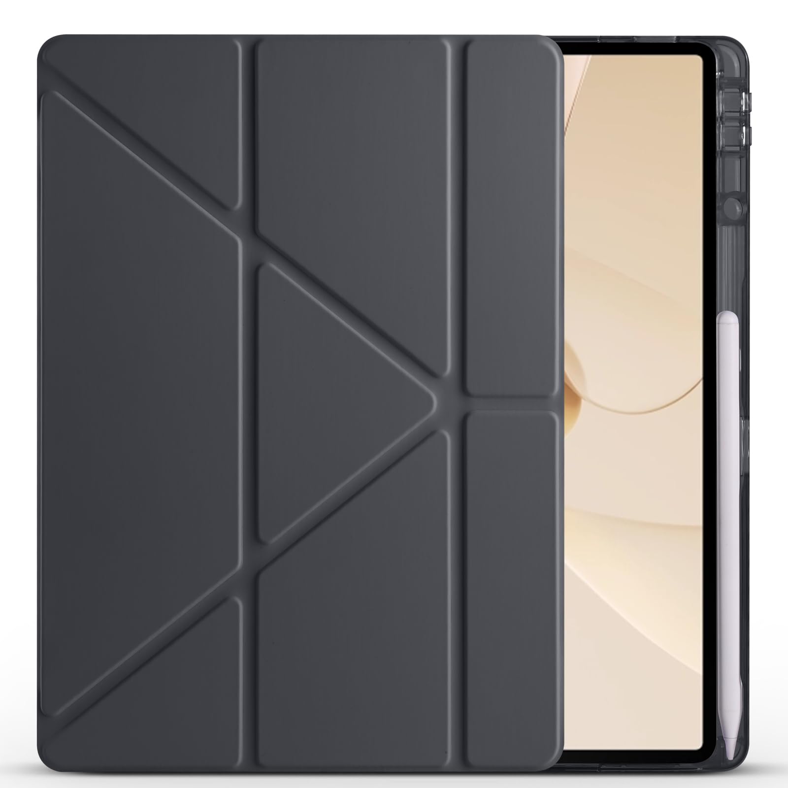 Aksesuarcim Huawei MatePad 12X ile Uyumlu Kılıf Silikon Yumuşak Kalem Bölmeli Esnek 4 Farklı Stand Olabilen Tablet Kılıfı Siyah