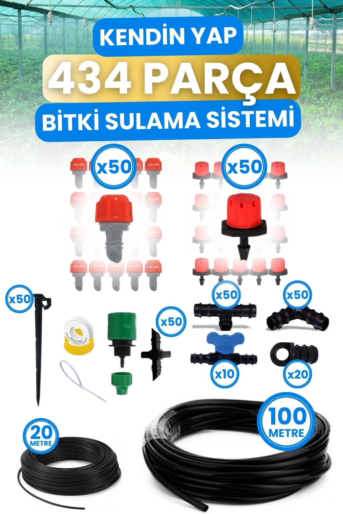 Depolife Bahçe Balkon Veranda Sera Bitki Çiçek Damlama Nemlendirme Sisleme Püskürtme Hortum Sulama Sistemi, 23435765