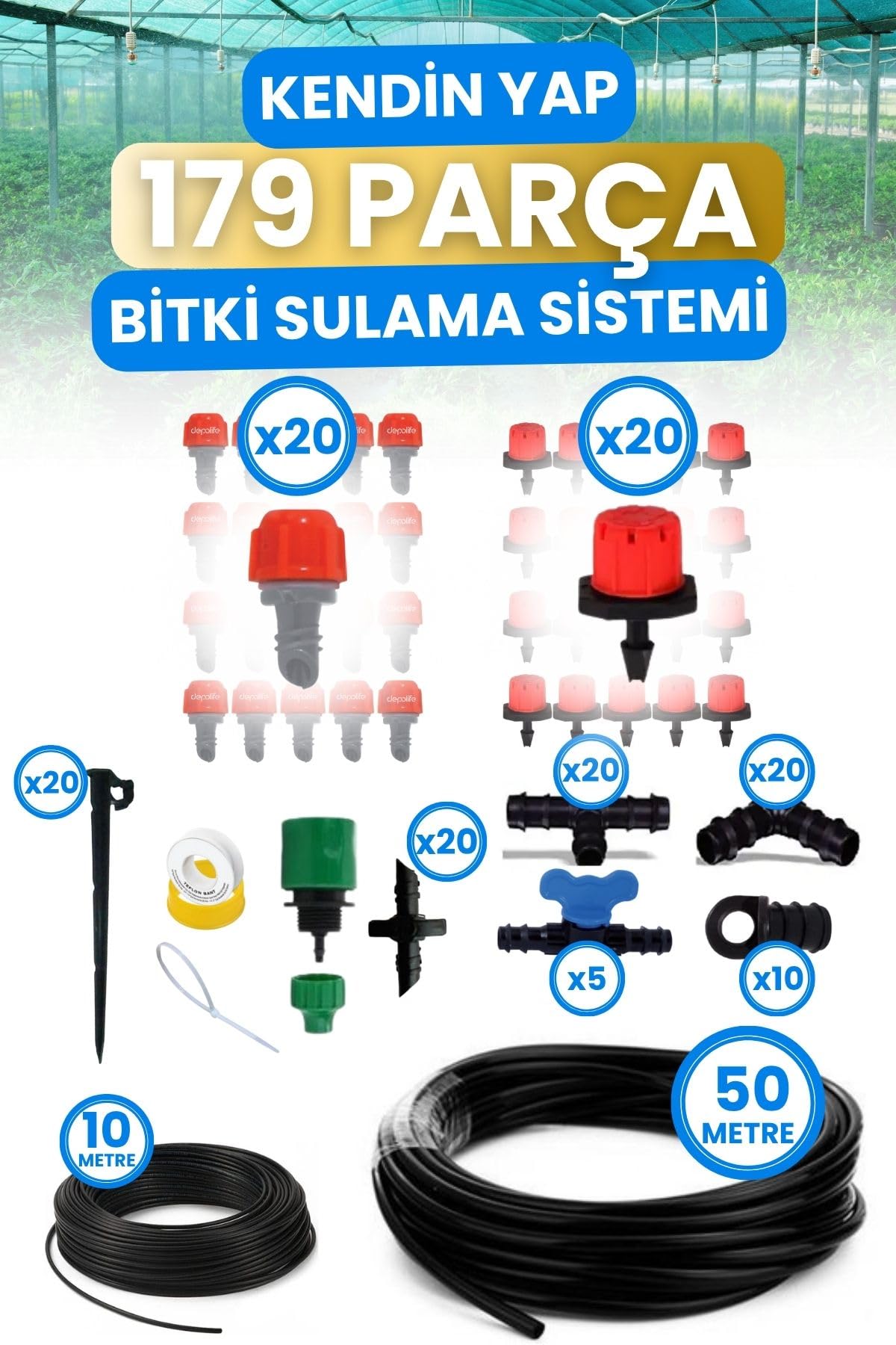 Depolife Bahçe Balkon Veranda Sera Bitki Çiçek Damlama Nemlendirme Sisleme Püskürtme Hortum Sulama Sistemi, 3547567567