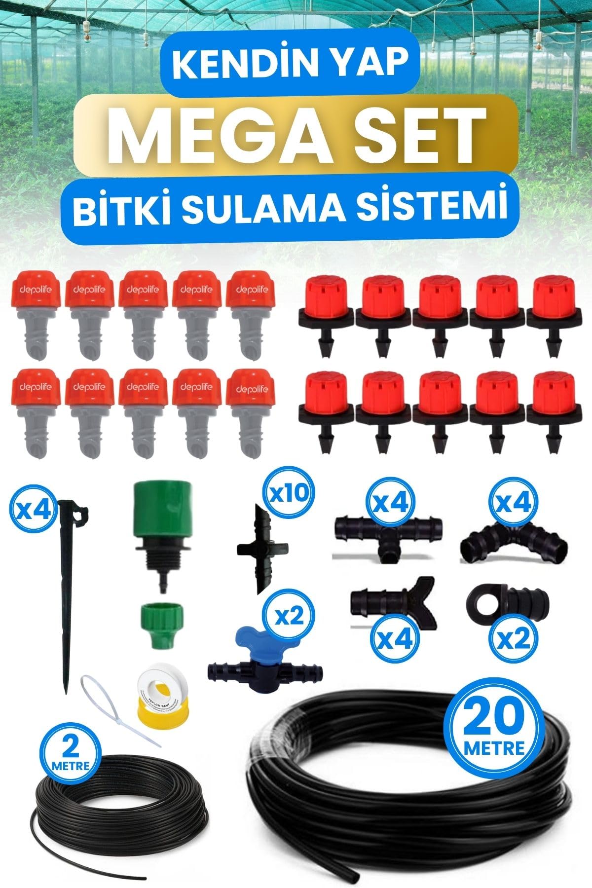 Depolife Bahçe Balkon Veranda Sera Bitki Çiçek Damlama Nemlendirme Sulama Sisleme Püskürtme Hortum Sistemi