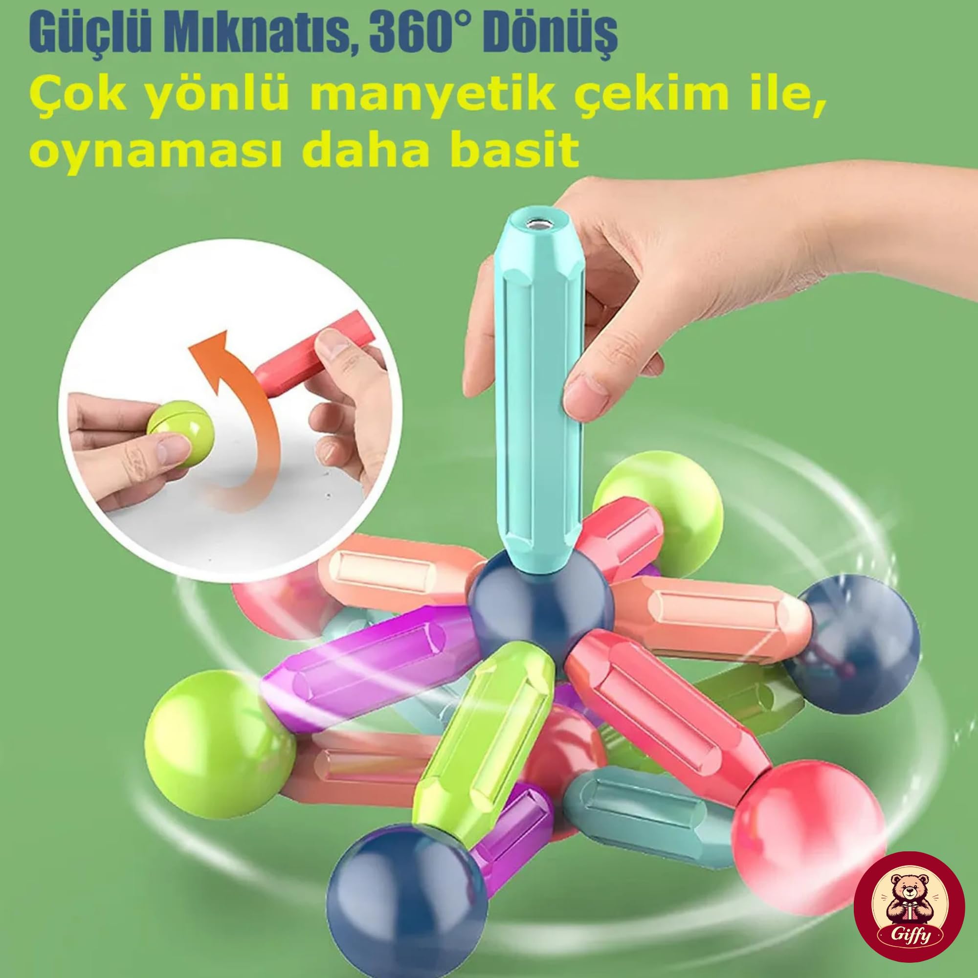 Oyuncak 25 Parça Manyetik Çubuklar ve Toplar Çocuklar İçin Eğitici Öğretici Set Kutulu STEM Oyuncağı