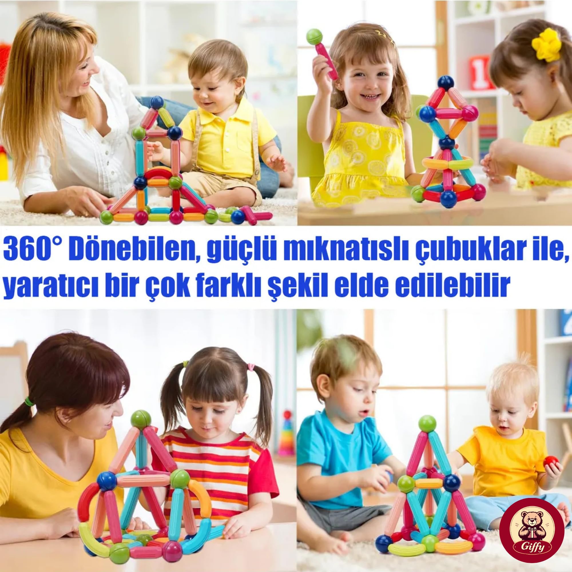 Oyuncak 25 Parça Manyetik Çubuklar ve Toplar Çocuklar İçin Eğitici Öğretici Set Kutulu STEM Oyuncağı