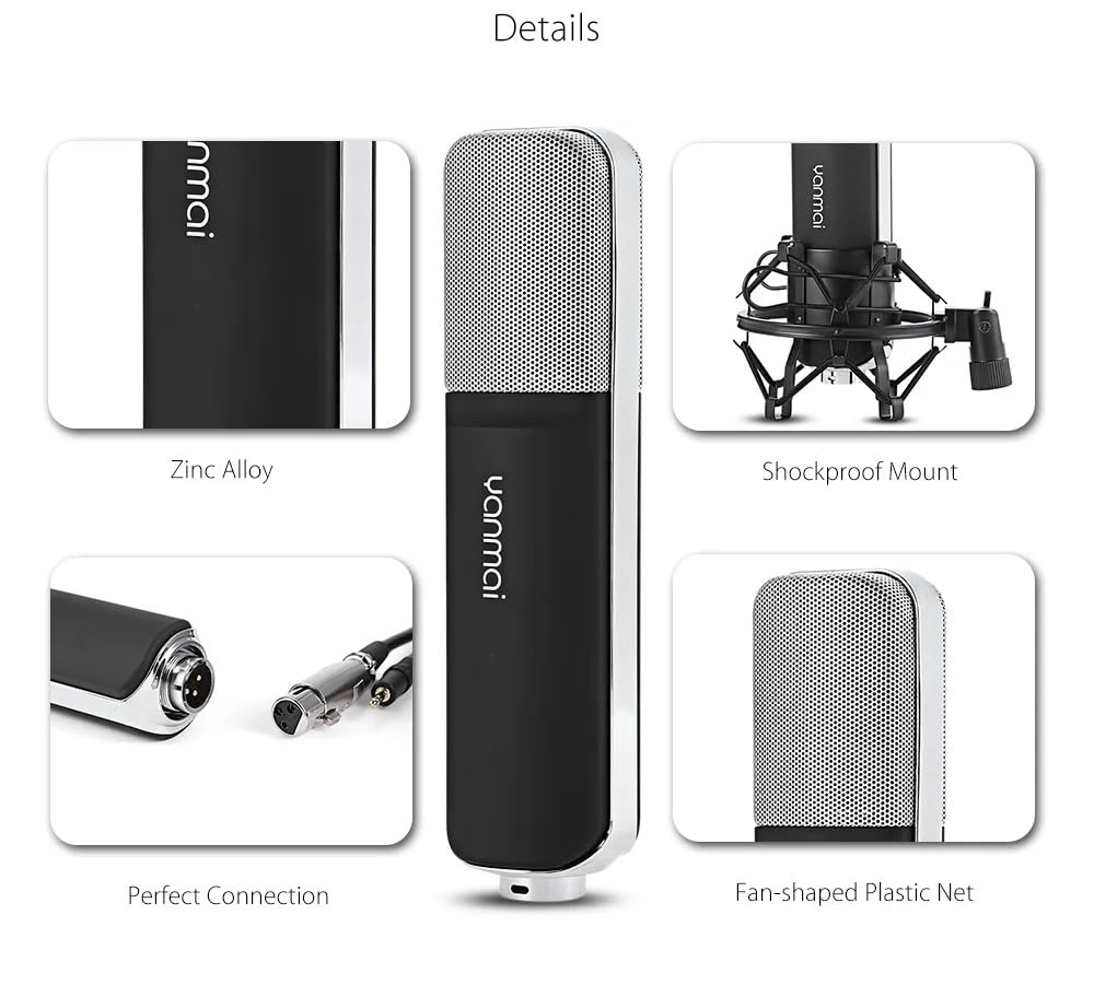 Coverzone Yanmai Q8 Profesyonel Condenser Mikrofon – Cardioid Yönlü, 37dB Hassasiyet, 50Hz-16kHz Geniş Frekans Aralığı, Tak-Çalıştır 3.5mm, PC & Notebook ile Uyumlu | Q8