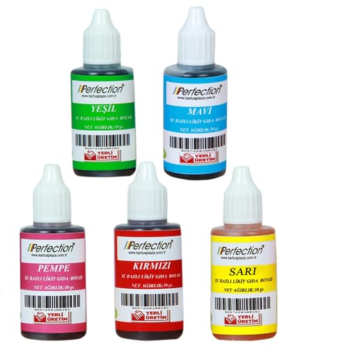 Perfection CHEF 5'li Sıvı Su Bazlı Likit Gıda Boyası Pembe Sarı Kırmızı Mavi Yeşil 5 X 30 gr