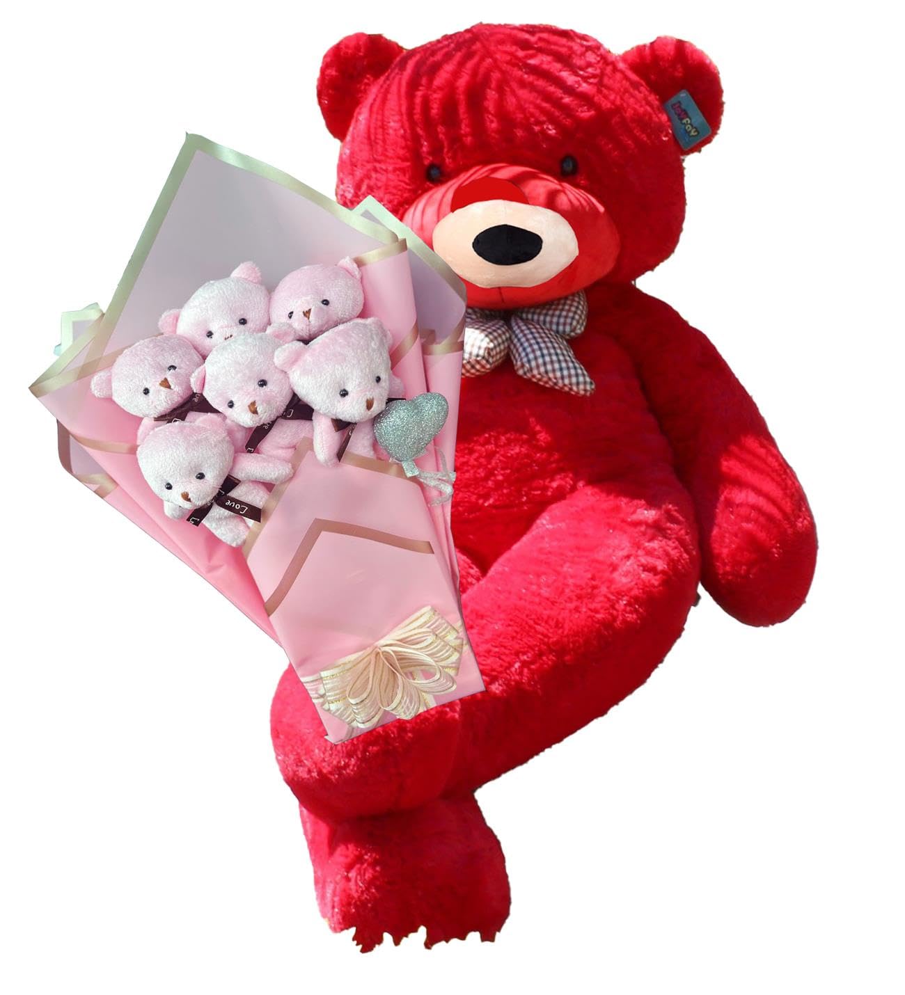 Sevimli 90 cm Peluş Ayı ile Pembe Konsept Romantik Peluş Ayıcık Buketi Kırmızı